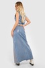 Metallic Denim Split Front Maxi Skirt 