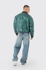 Boxy Metallic Abstract Quilted Bomber Jacket In Green