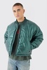 Boxy Metallic Abstract Quilted Bomber Jacket In Green