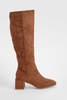 Panel Detail Block Heel Knee High Boots