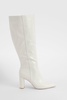 Wide Fit Croc Pointed Knee High Heeled Boots