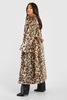 Petite Belted Leopard Faux Fur Maxi Coat 