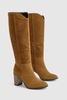 Faux Suede Wooden Stack Heel Detail Knee High Boot 