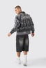 Boxy BM Printed Collared Bomber Jacket In Black