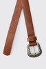 Faux Leather Belt With Western Buckle in Brown