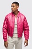 Boxy Dollar Print PU Bomber Jacket In Pink