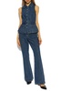 Self-Portrait Flared Sleeveless Denim Jumpsuit