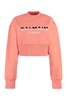 BALMAIN Cropped Coral Velvet Sweatshirt with Embellished Buttons