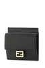 Fendi Woman's Black Leather Card Holder with Logo Buckle