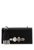 'The Knuckle Satchel' Black Shoulder Bag with Skull and Stones in Smooth Leatrher Woman