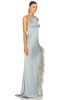 Doubleface Satin Halter Cowl Neck Ostrich Gown