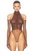 Ruched Mesh Bodysuit With Gloves