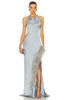 Doubleface Satin Halter Cowl Neck Ostrich Gown