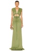 Stretch Satin Shirred V Neck Maxi Dress