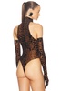 Leopard Burnout Mesh Bodysuit With Gloves