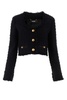 VERSACE Cropped Bouclé Tweed Jacket with Medusa Head Details