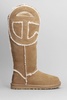 Logo Tall Boot Low Heels Boots In Leather Color Suede