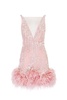 Fabulous mini dress on straps adorned with crystals and feathers