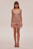 Fabulous mini dress on straps adorned with crystals and feathers