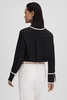 Silk Contrast Trim Button-Through Shirt in Black