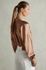 Silk Satin Grown On Sleeve Shirt in Taupe