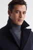 Double Breasted Wool Blend Military Overcoat in Navy