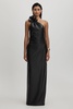 Halston Faux Leather One-Shoulder Maxi Dress in Black