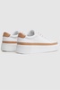 Grained Leather Platform Trainers in Camel/White