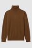 Merino Roll Neck Jumper in Tobacco Brown