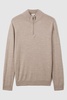 Merino Wool Half-Zip Funnel Neck Jumper in Wheat Melange