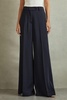 Wide Leg Split Hem Trousers in Navy