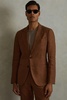 Slim Fit Single Breasted Linen Blazer in Tobacco Brown