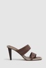 Leather Strap Heeled Mules in Tan