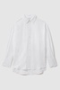 Relaxed Fit Lyocell-Linen Button-Through Shirt in White