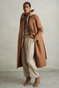 Petite Wool Blend Double Breasted Blindseam Trench Coat in Toffee