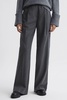 Wool Blend Wide Leg Trousers in Grey