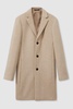 Wool Blend Single Breasted Epsom Overcoat in Oatmeal Herringbone