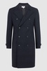 Wool Check Double Breasted Coat in Navy