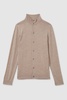 Merino Wool Button-Through Funnel Neck Cardigan in Wheat Melange