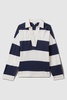 Striped Cotton Open-Collar Jumper in Navy/Ivory