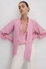 Tie Neck Zip Front Blouse in Pink