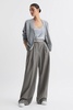 Wool Blend Pinstripe Wide Leg Trousers in Grey