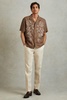 Linen Embroidered Cuban Collar Shirt in Tobacco Brown