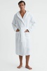 Textured Cotton Hooded Dressing Gown in White