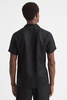 Slim Fit Linen Cuban Collar Shirt in Black