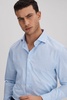 Striped Cutaway Collar Shirt in White/Soft Blue