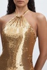 Halston Sequin Halterneck Maxi Dress in Gold