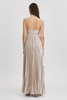 Halston Metallic Pleated Maxi Dress in Nude