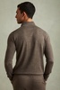 Merino Wool Half-Zip Funnel Neck Jumper in Dark Brown Melange