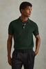 Cotton Textured Press-Stud Polo Shirt in Dark Green